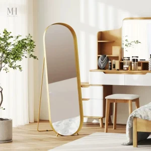 Grand miroir or sur pied 160x50 cm en métal