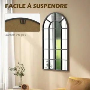 Miroir grand format noir, parfait pour agrandir l'espace