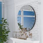 Grand miroir rond design 80 cm avec bordure facettée
