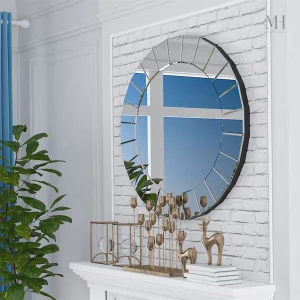 Grand miroir rond design 80 cm avec bordure facettée