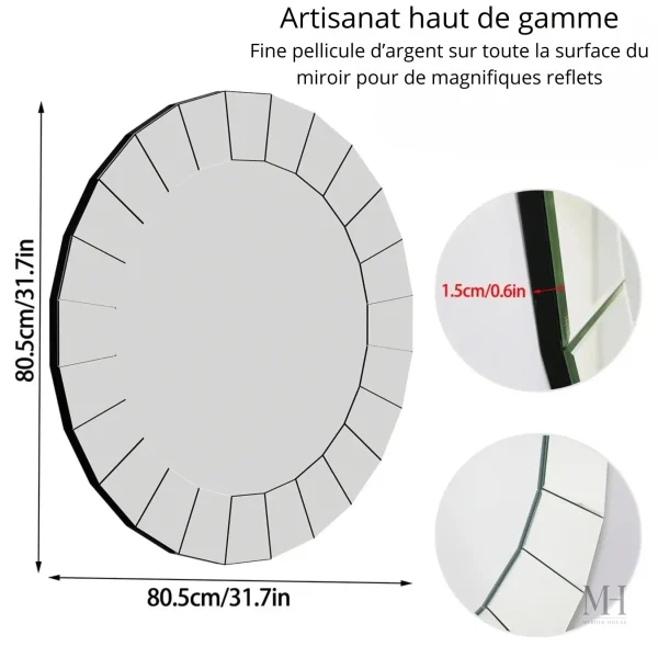 Miroir design rond avec finition miroir facettée