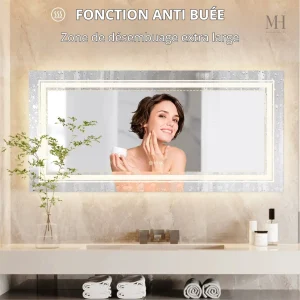 Miroir anti-buée LED 140x70 cm pour salle de bain
