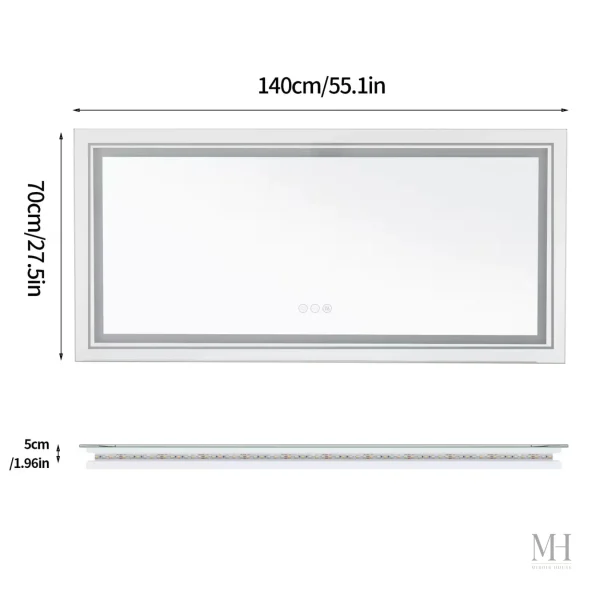 Miroir moderne 140x70 cm avec éclairage LED