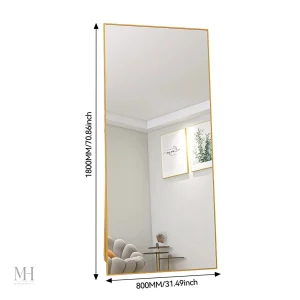 Miroir doré sur pied au style moderne et élégant