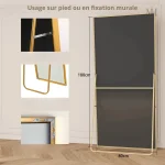 Miroir sur pied 180x80 cm avec finition dorée