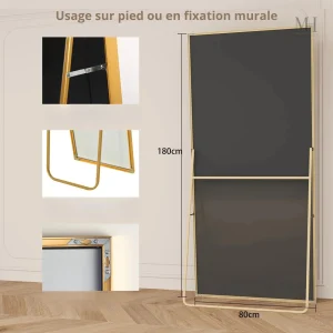 Miroir sur pied 180x80 cm avec finition dorée