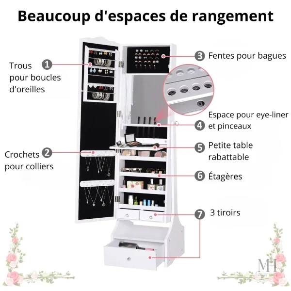 Armoire bijoux pas cher avec miroir intégré
