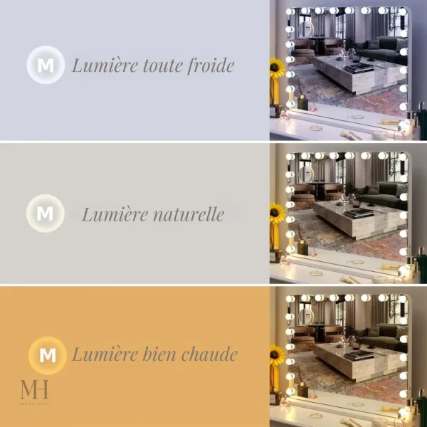 Miroir de beauté avec lumière réglable et grossissement