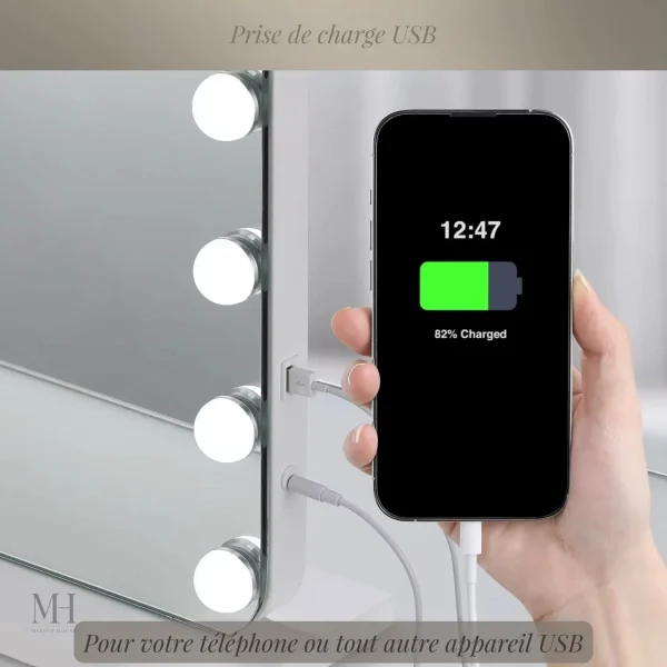 Miroir élégant avec éclairage pour une application facile