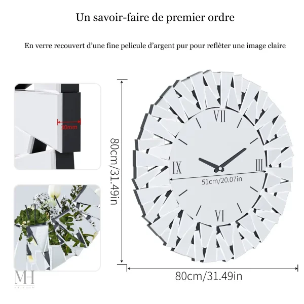 Miroir décoratif avec fonction horloge pour intérieur stylé