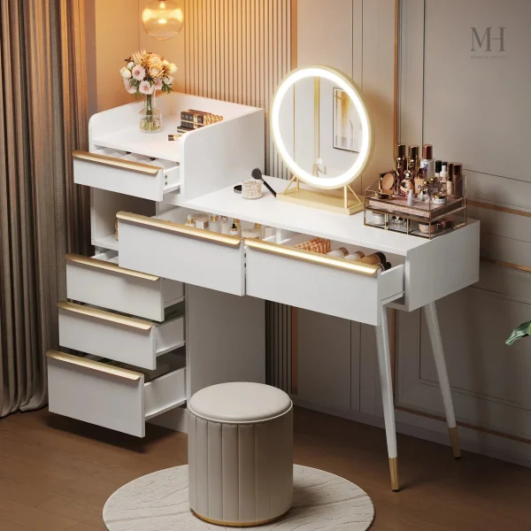 meuble-coiffeuse-avec-miroir-1 Meuble coiffeuse avec miroir LED et 6 tiroirs