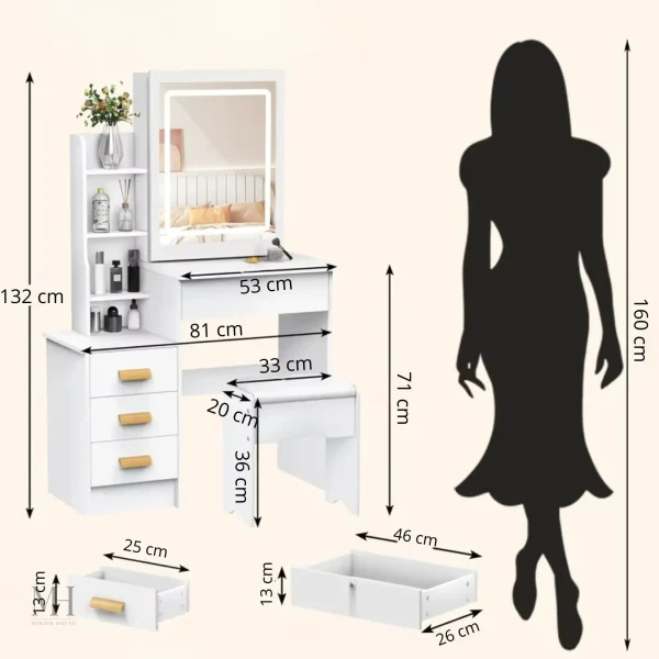 Miroir Coiffeuse avec rangements intégrés et éclairage