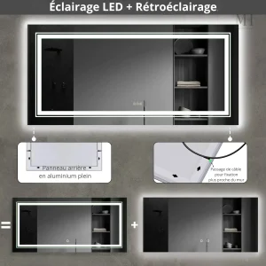 Miroir salle de bain LED 120x60 avec fonction anti-buée
