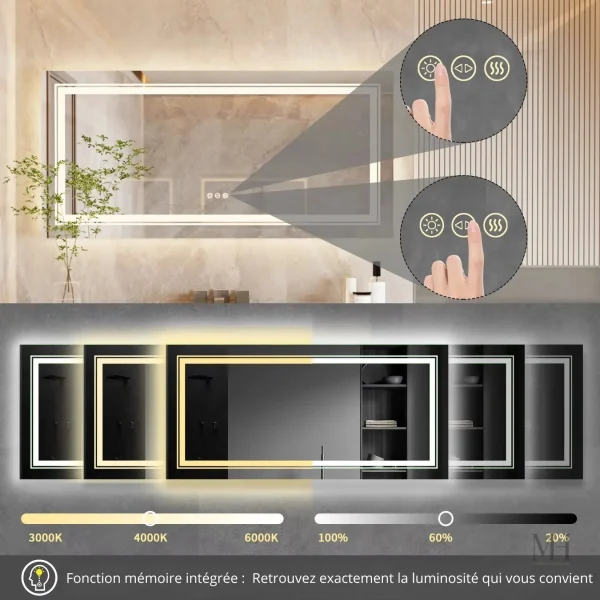 Éclairage réglable sur miroir LED 120x60