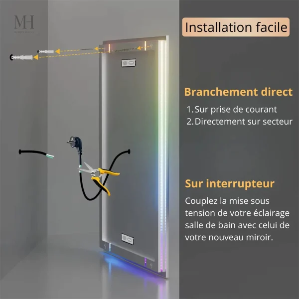 Miroir 160x80 pour salle de bain avec éclairage intelligent