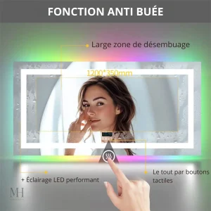 Miroir de salle de bain anti-buée avec éclairage RGB