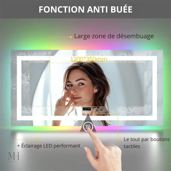 Miroir de salle de bain anti-buée avec éclairage RGB