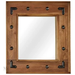 Miroir Acacia Massif 50x50 cm avec cadre en bois et acier noir