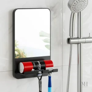 Miroir antibuée avec étagère intégrée pour salle de bain