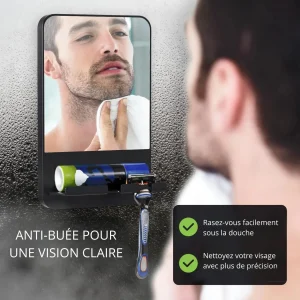 Miroir de douche pratique avec porte-rasoir intégré