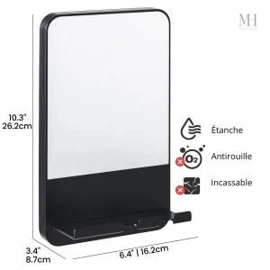 Miroir simple antibuée avec rangement pour accessoires
