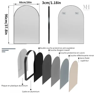 Miroir mural en forme d'arche, style contemporain