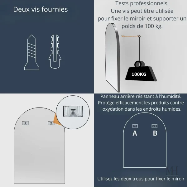 Miroir décoratif en arche, ajout charmant pour intérieur