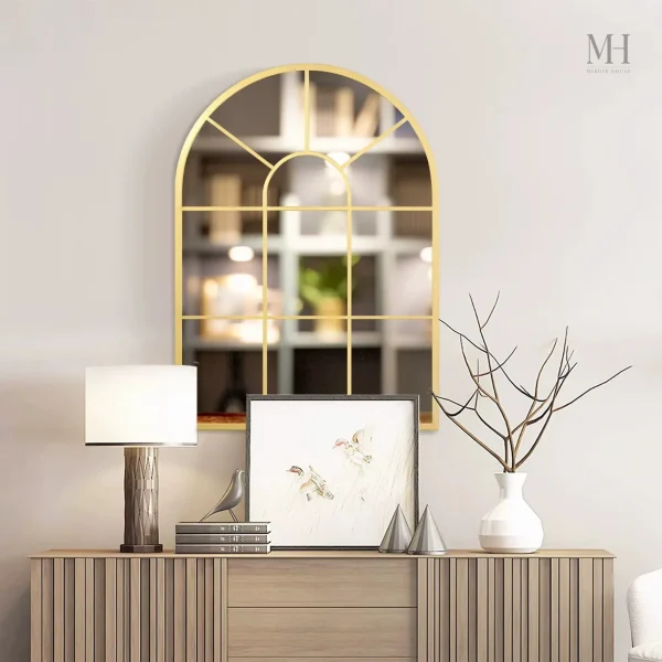 Miroir mural chic en style verrière dorée
