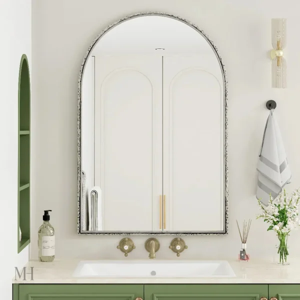 miroir-argente-1 Miroir Argenté Arche Métal Martelé 61x91 cm