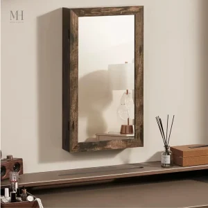 Armoire à Bijoux Miroir Mural en Bois Design Pratique