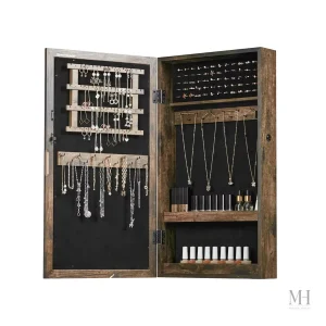 Miroir mural avec rangement pour bijoux en bois