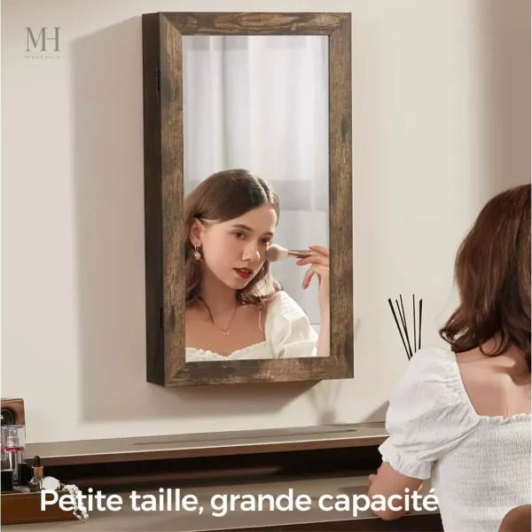Miroir à bijoux mural en finition bois ou blanc