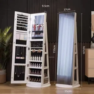 Miroir armoire à bijoux rotatif avec lumière et serrure