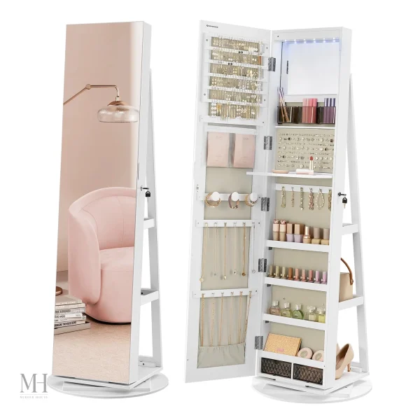 Armoire à bijoux miroir décorative avec éclairage intégré