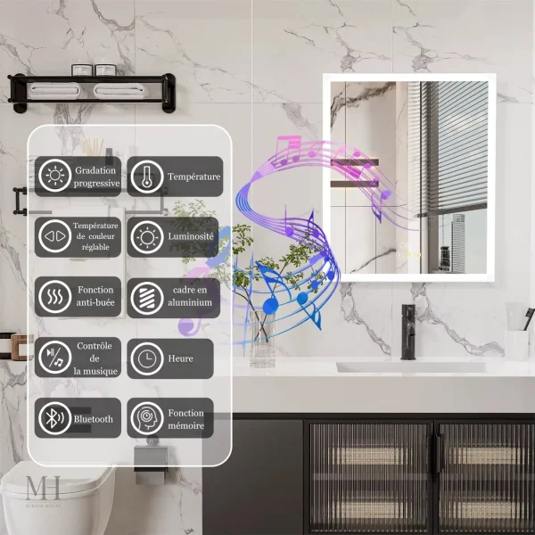 Miroir de salle de bain avec fonctionnalités avancées