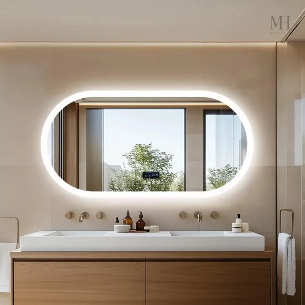 miroir-arrondi-1 Miroir LED Antibuée pour salle de bain avec Bluetooth