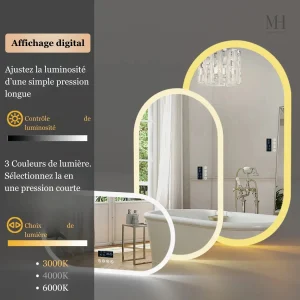 Miroir arrondi avec éclairage LED pour salle de bain moderne