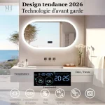 Miroir arrondi lumineux avec fonction antibuée pour salle d'eau