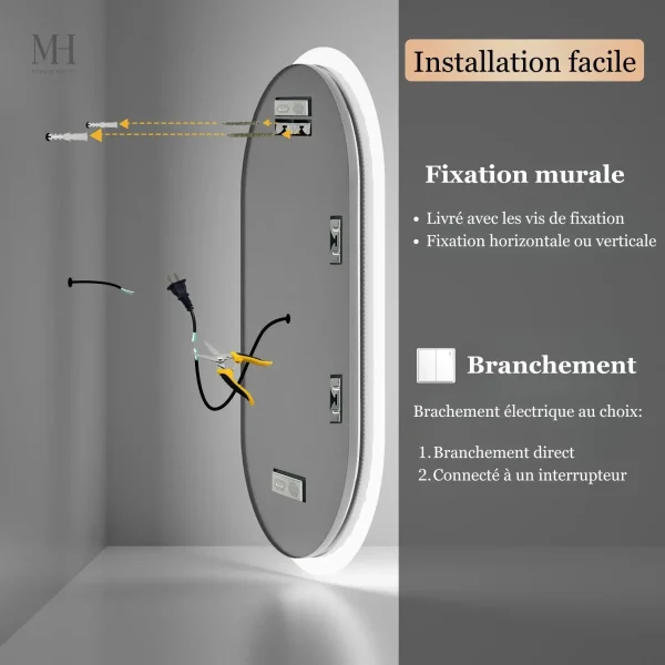 Miroir salle de bain LED avec connectivité Bluetooth pratique