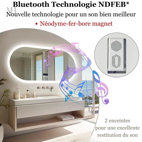 Miroir de salle de bain arrondi avec éclairage et antibuée