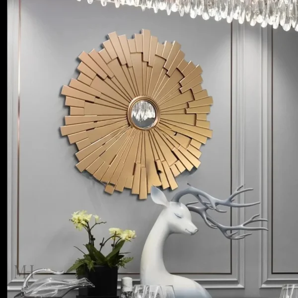 Miroir design élégant avec motifs géométriques dorés