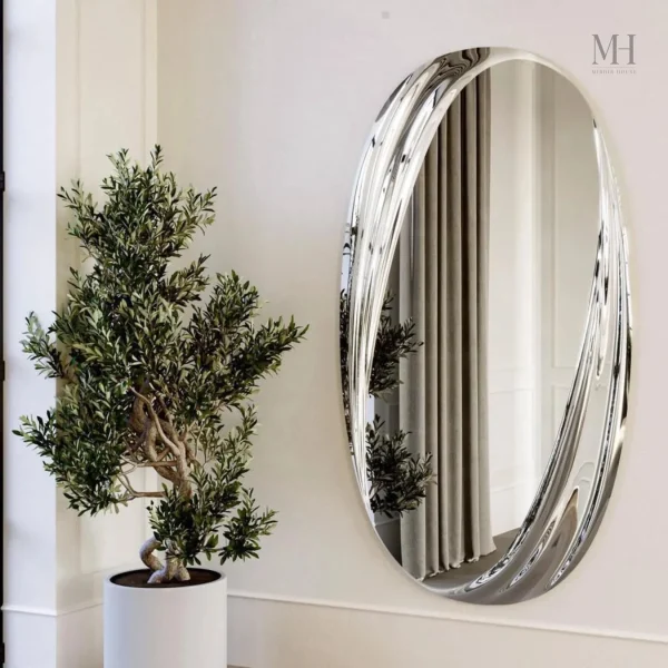 Grand miroir mural design oval en verre