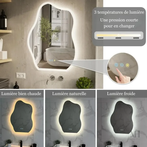 Miroir LED moderne avec forme asymétrique unique