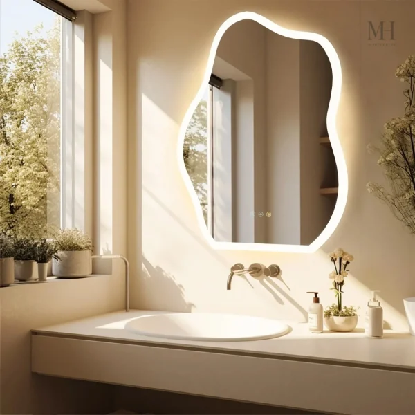 Miroir moderne pour salle de bain avec éclairage doux