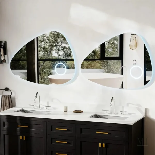 miroir-asymetrique-salle-de-bain-1 Miroir Asymétrique LED Antibuée 80x60 cm pour salle de bain