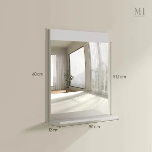 Miroir blanc simple pour salle de bain avec étagère