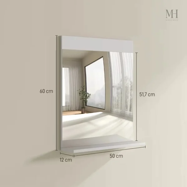 Miroir blanc simple pour salle de bain avec étagère