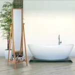 Miroir sur pied en bambou inclinable avec étagère