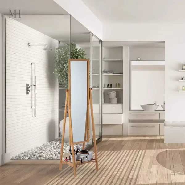 Miroir inclinable en bambou moderne pour intérieur