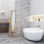 Grand miroir sur pied avec étagère pour accessoires